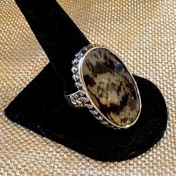 Amy Kahn Russell Feather Design Ring Beneath Faceted Quartz Ring - Picture 1 of 10